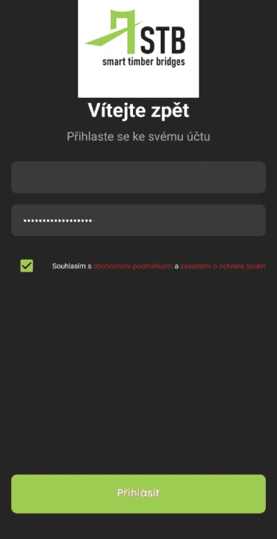 Přihlašovací obrazovka do aplikace