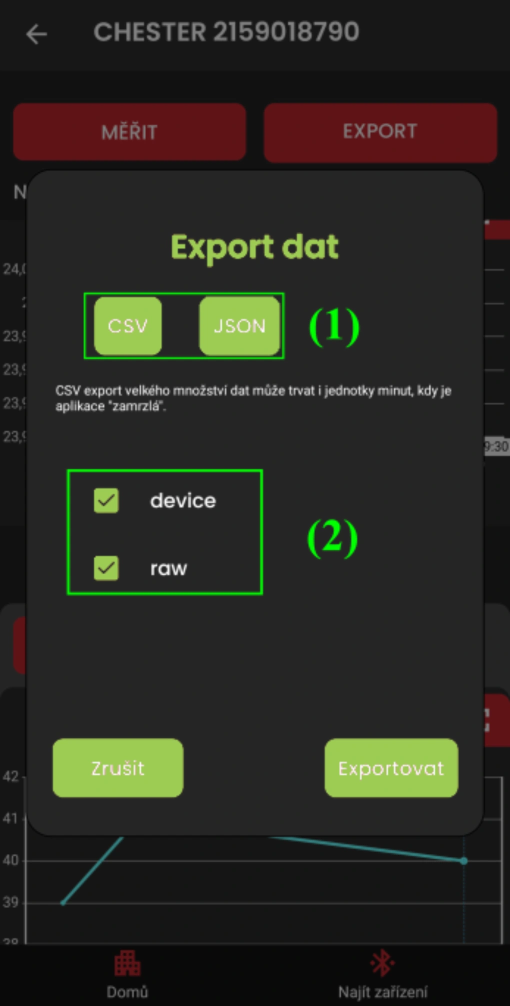 Dialog pro výběr typu exportu