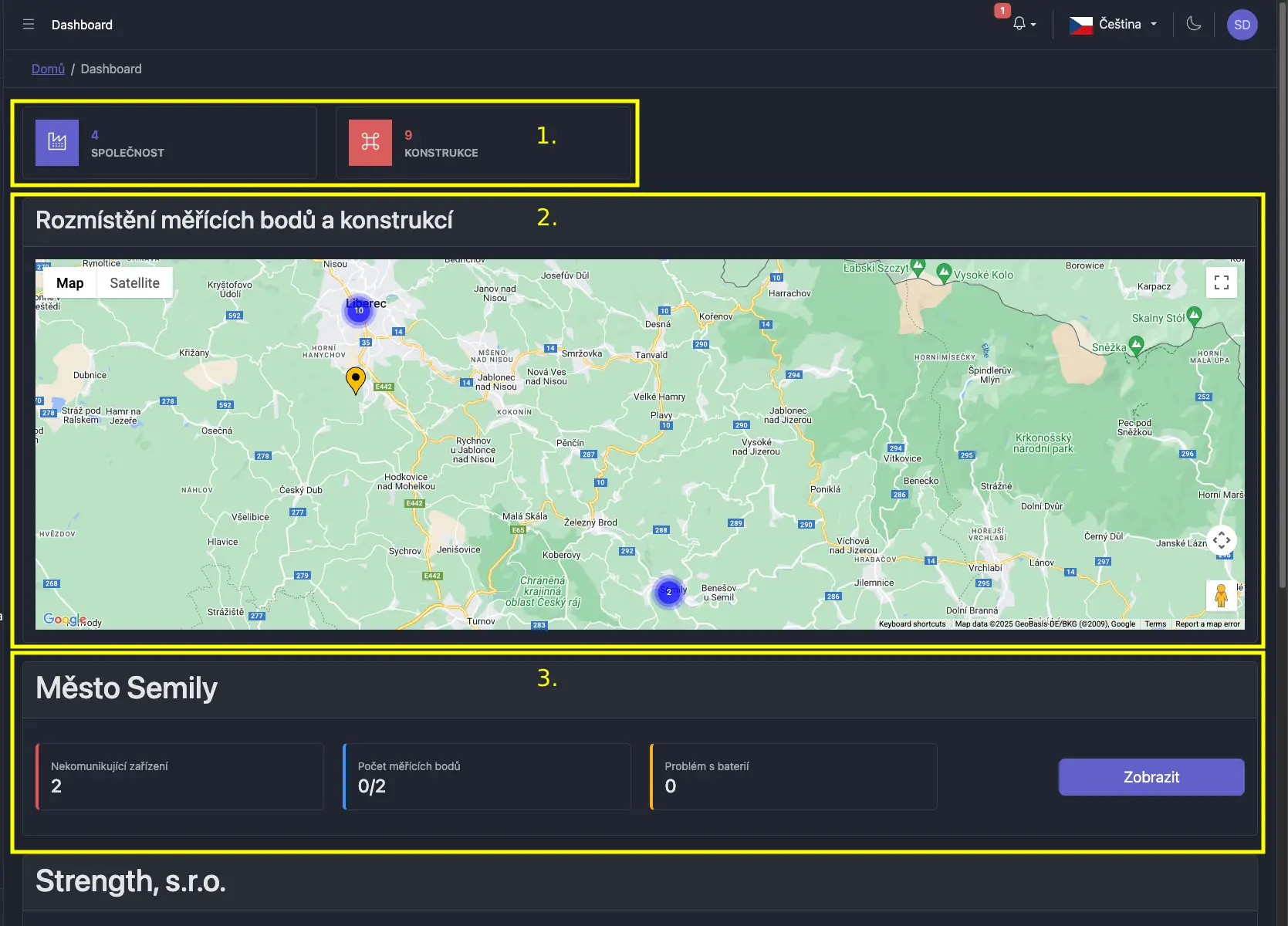 Rozložení dashboardu konstrukce